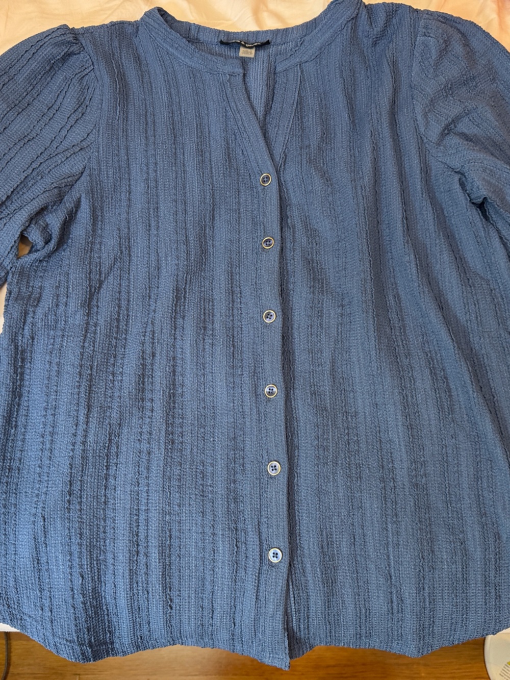 Blue Textured Button-Front Women's Sweater
